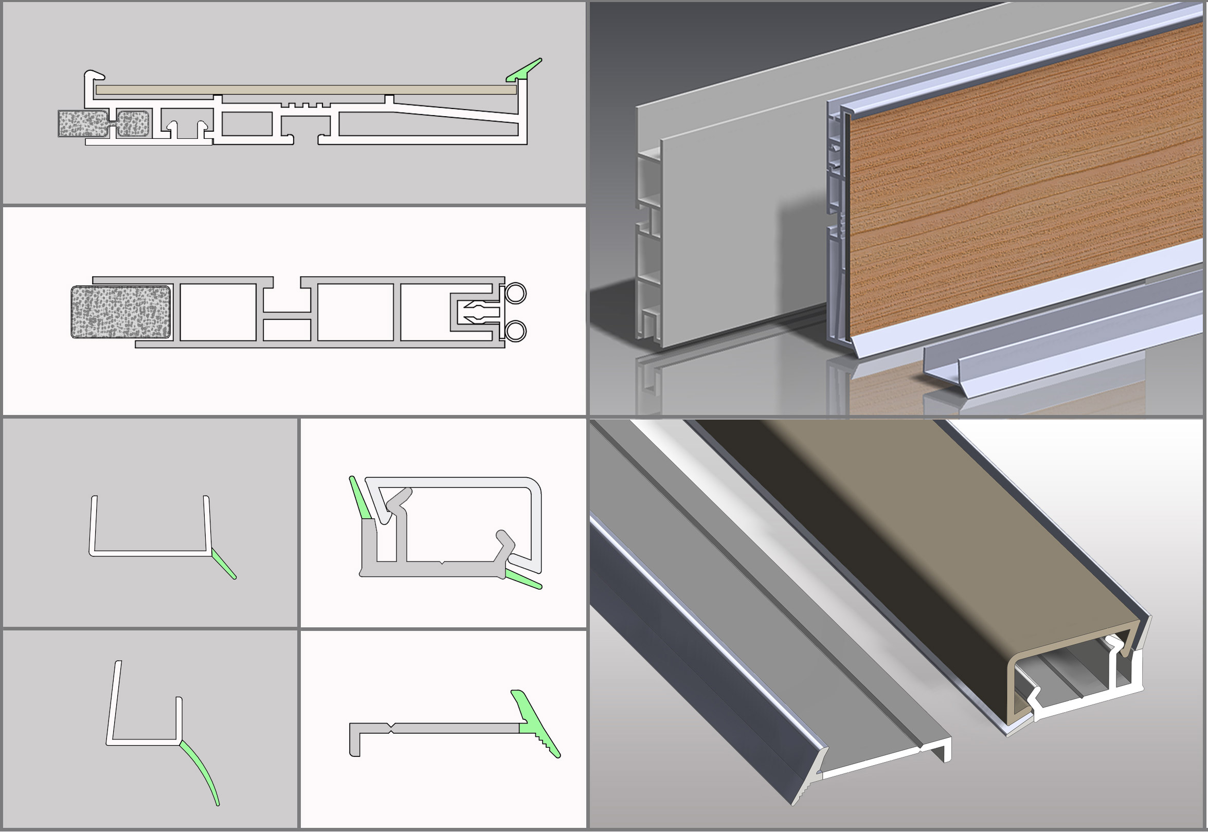 Shelf profiles and skirtings for kitchens