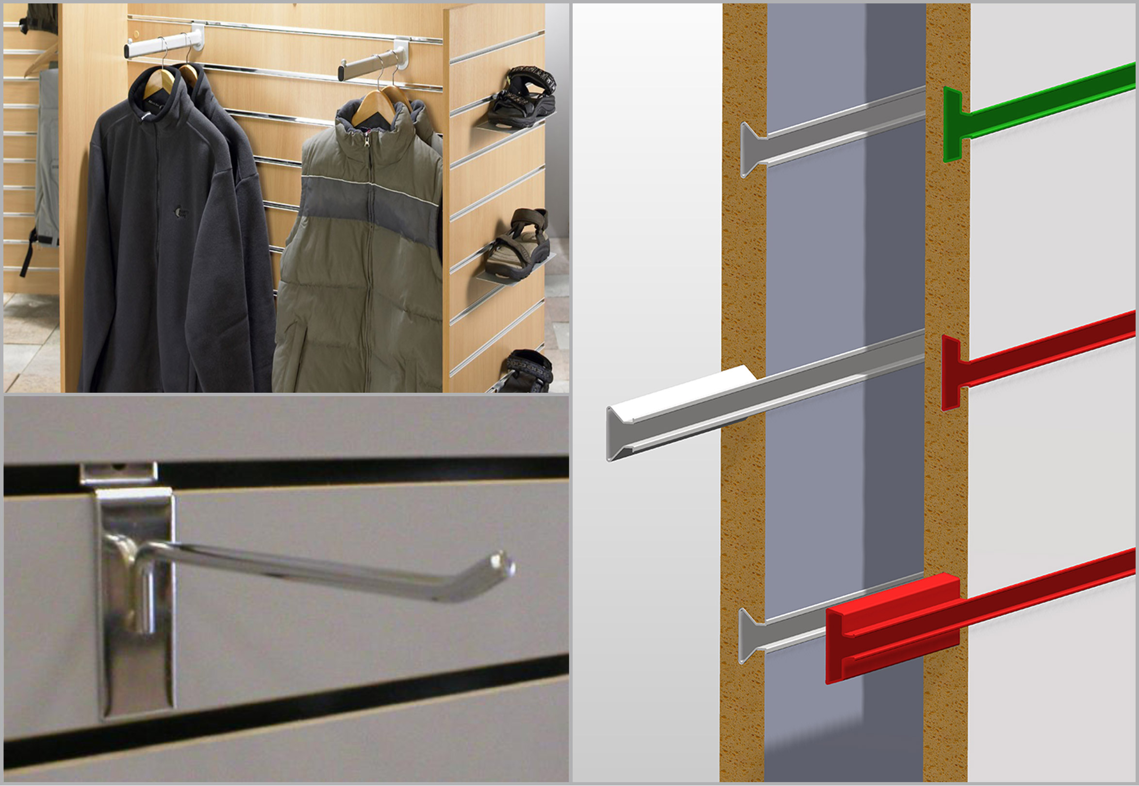 Profiles for wall display with staves