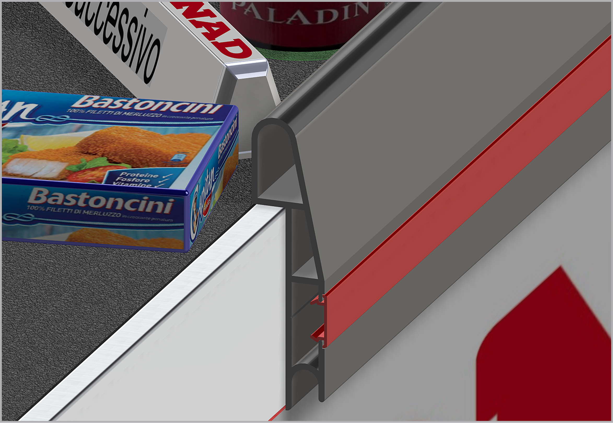 Profili batticarrello per banchi cassa