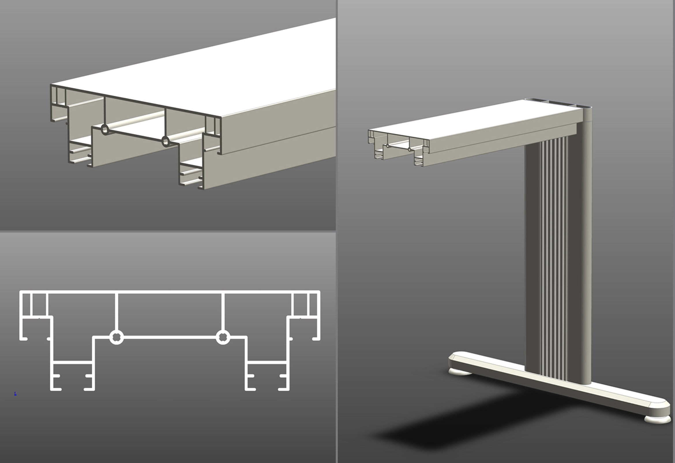 Structural profile holding the top desk panel